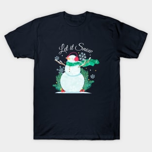 Christmas Edition "Let it Snow" with Snowman and Snowflakes T-Shirt